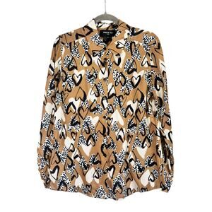 Paule Ka Heart Print Satin Button Up Shirt Blouse 40 US 8 Medium M